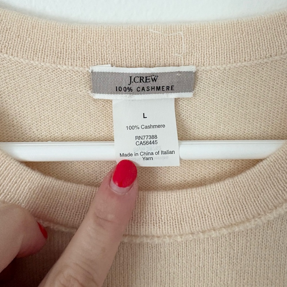 J Crew Cashmere Cream Rolled Hem Crewneck Relaxed Tee Shirt Size Large - Picture 5 of 5